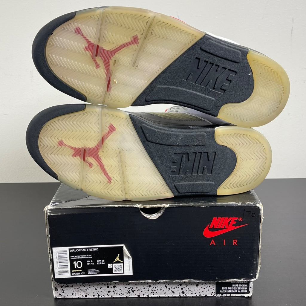 Jordan 5 Retro Fire Red Silver Tongue (2020) 10 (Moderately Worn Pre-Owned)JordanWhite/Black-Metallic Silver-Fire Red - Image 5