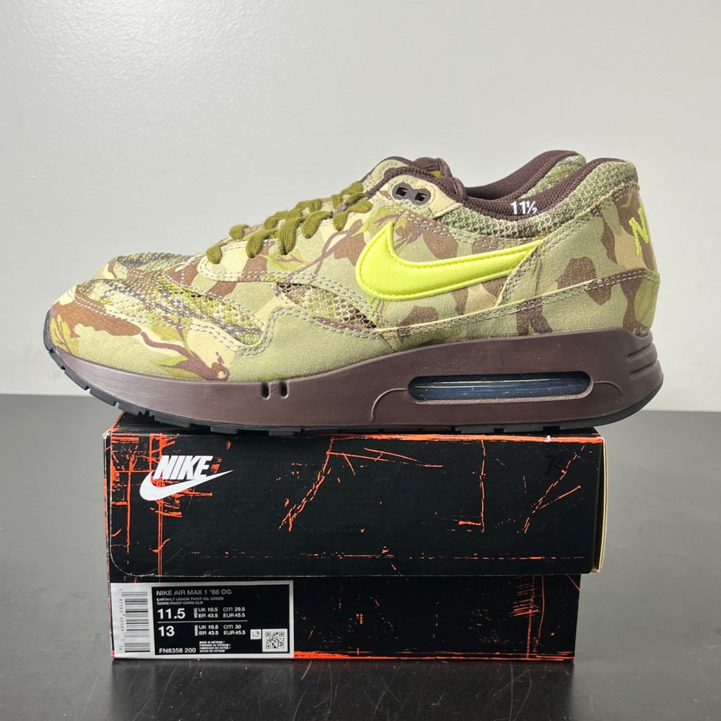 Nike Air Max 1 '86 OG Camo Light Lemon Twist 11.5 (Lightly Worn Pre-Owned)NikeEarth/Light Lemon Twist/Oil Green - Image 3