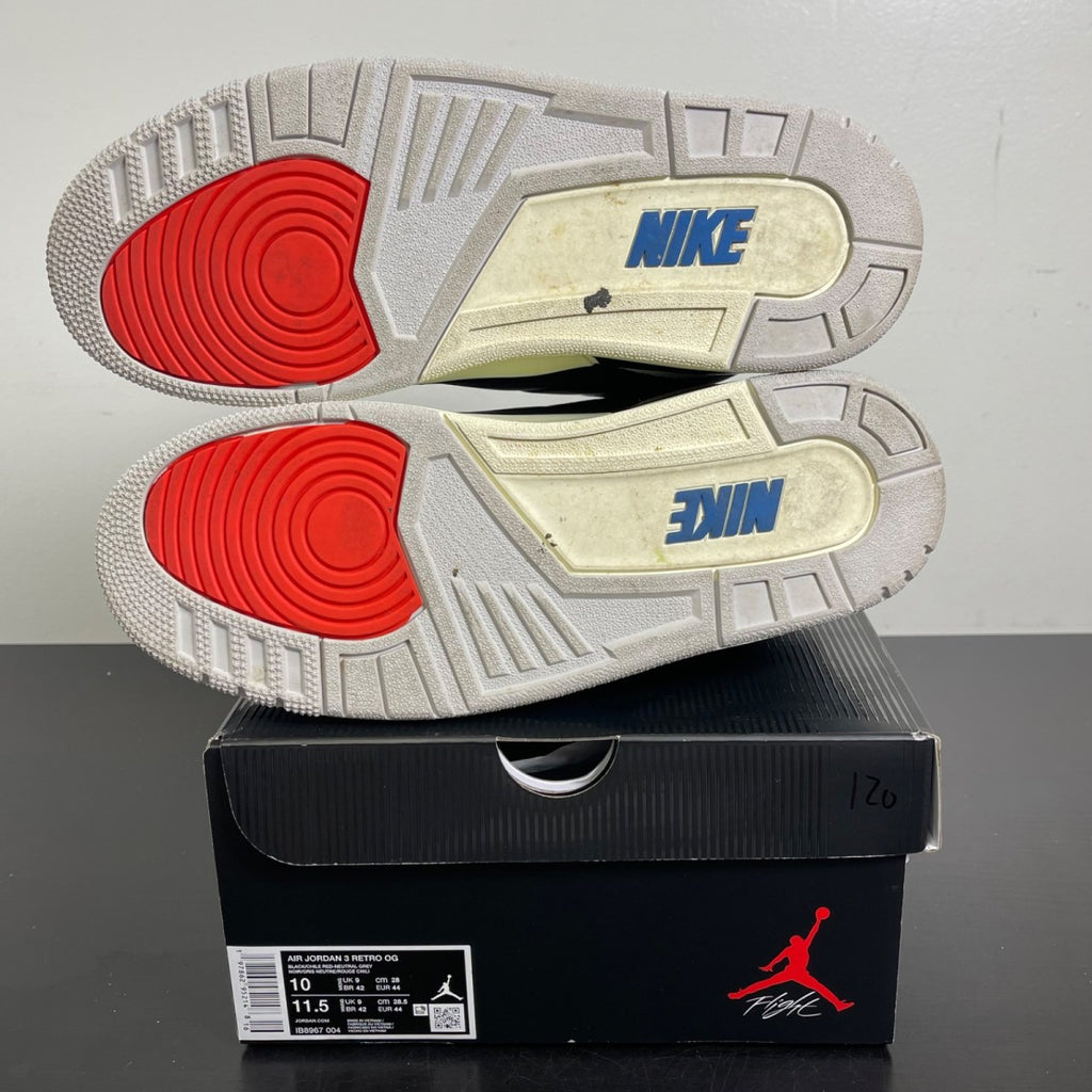 Jordan 3 Retro OG Rare Air 10 (Moderately Worn Pre-Owned)JordanBlack/Chile Red/Neutral Grey/Military Blue/Coconut Milk - Image 5