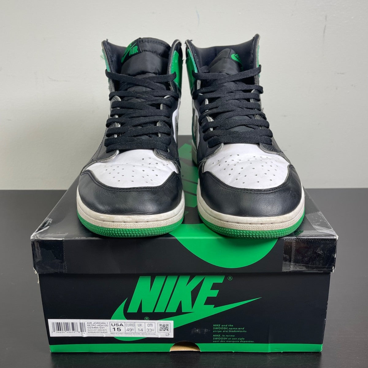 Jordan 1 Retro High OG Lucky Green 15 (Moderately Worn Pre-Owned)JordanBlack/Lucky Green-White - Image 2