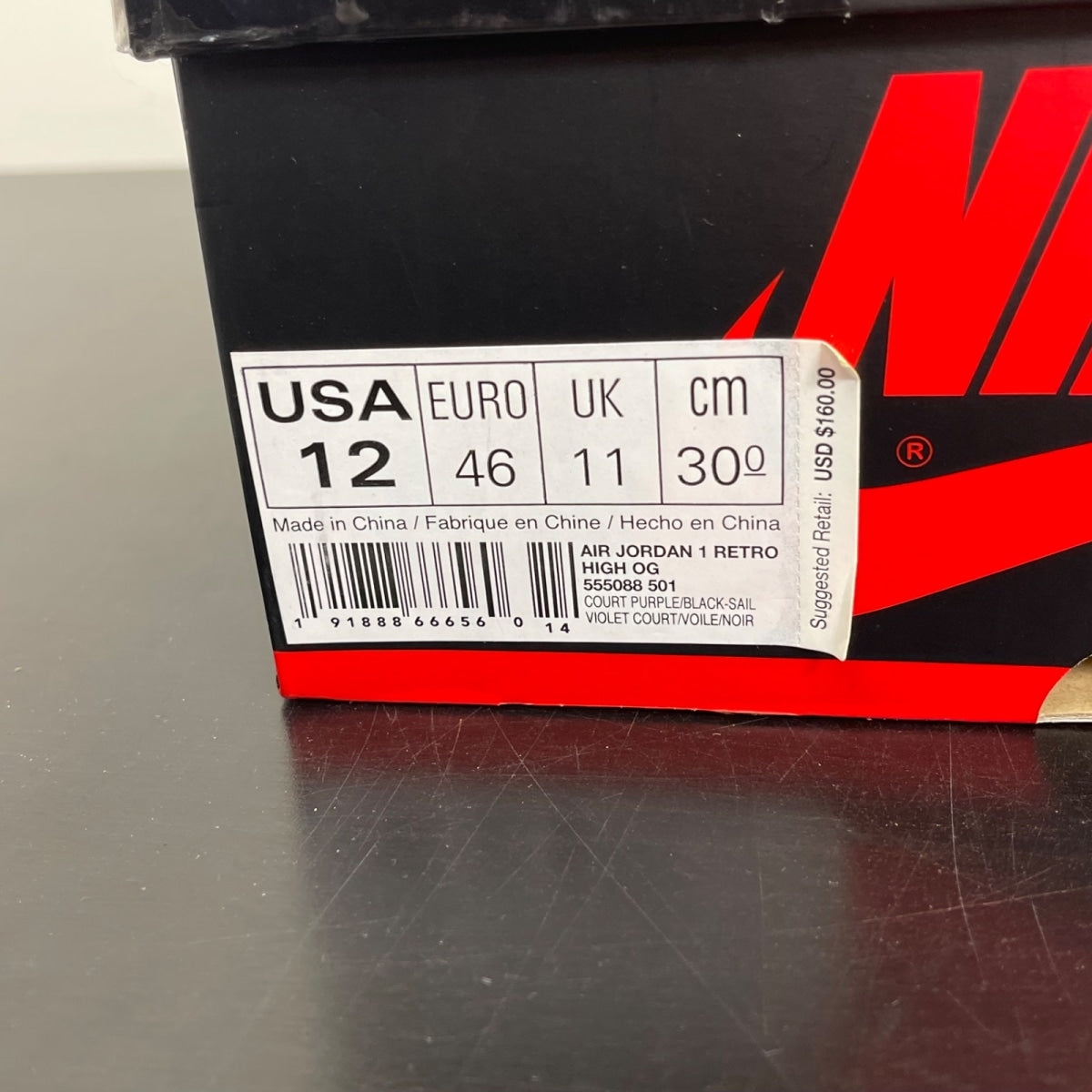 Jordan 1 Retro High Court Purple 12 (Moderately Worn Pre-Owned)JordanCourt Purple/Black-Sail - Image 7