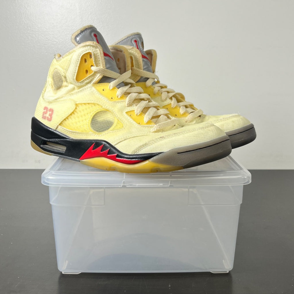 Jordan 5 Retro Off-White Sail 9 (Heavily Worn Pre-Owned)JordanSail/Fire Red-Muslin-Black - Image 1