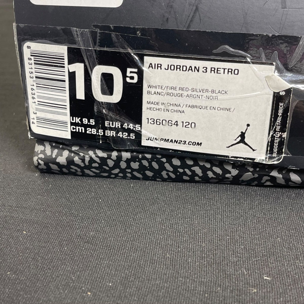 Jordan 3 Retro Fire Red (2013) 10.5 (Moderately Worn Pre-Owned)JordanWhite/Fire Red-Neutral Grey-Black - Image 7