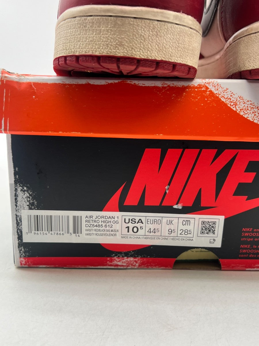 Jordan 1 Retro High OG Chicago Lost and Found 10.5 (Moderately Worn Pre-Owned)JordanVarsity Red/Black-Sail-Muslin - Image 6