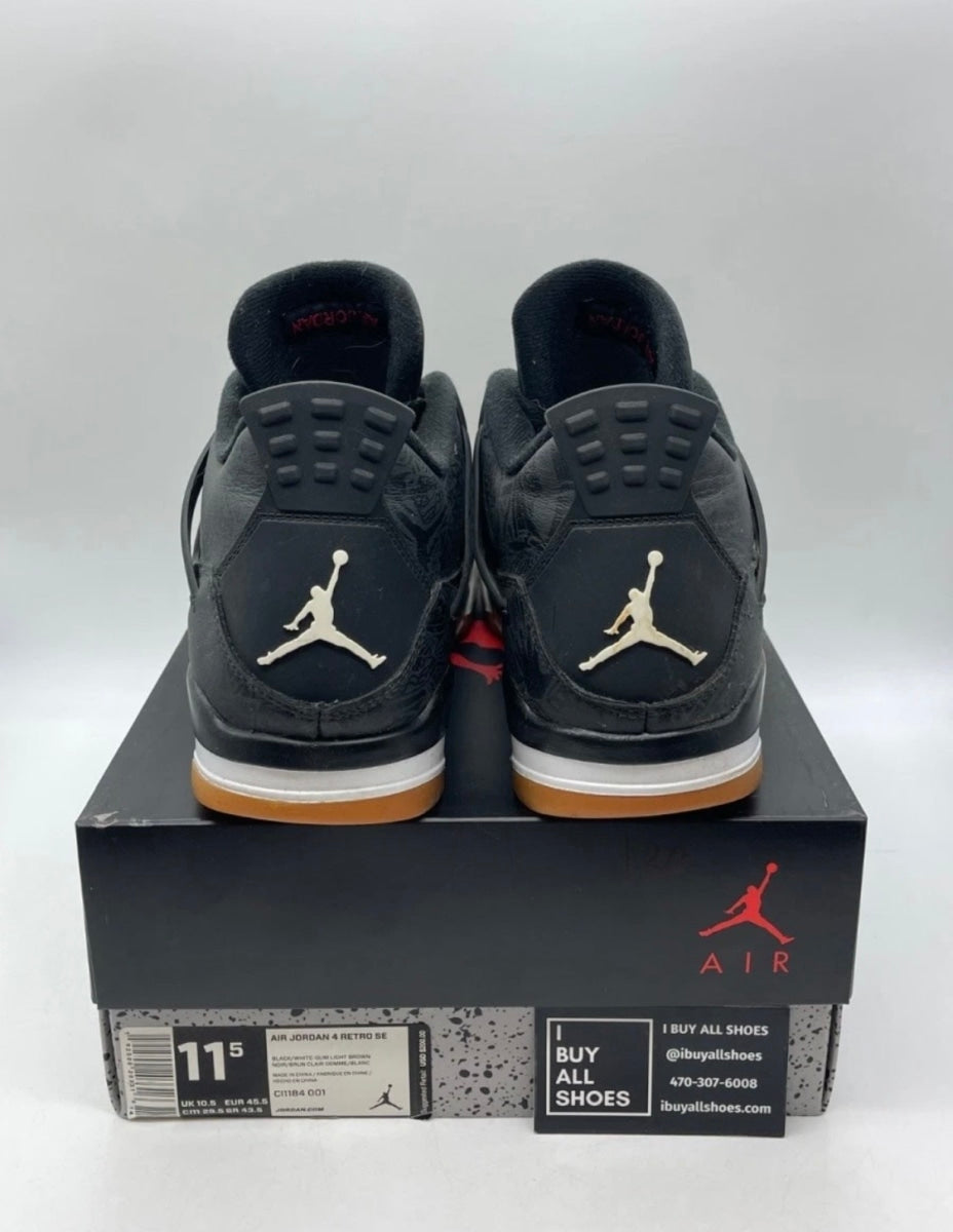 Jordan 4 Retro Laser Black Gum 11.5 (Heavily Worn Pre-Owned)JordanBlack/White-Gum Light Brown-University Red - Image 3