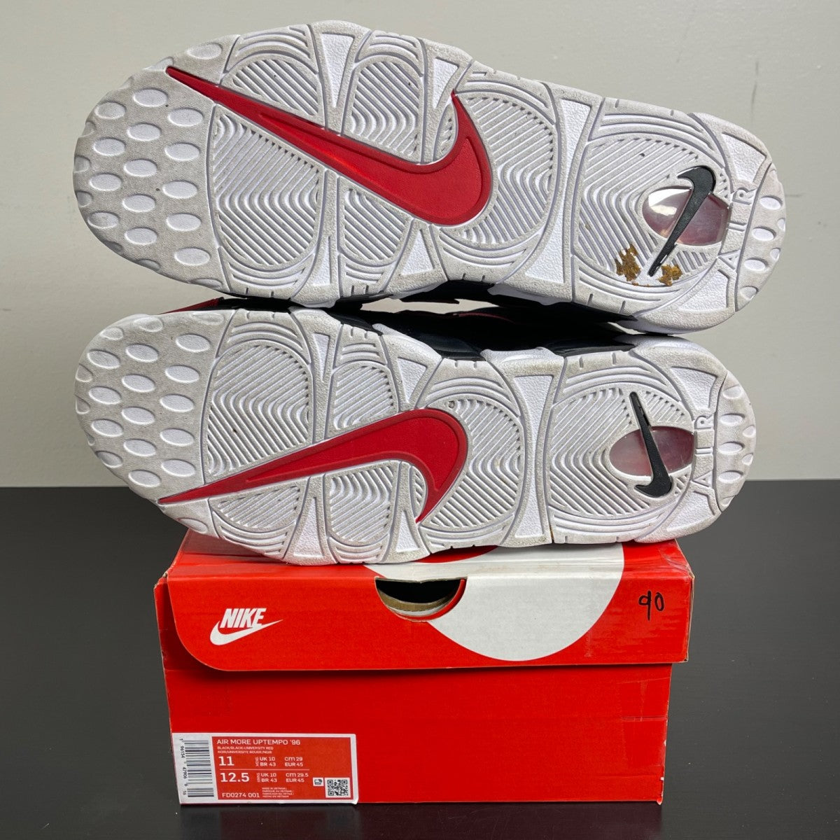 Nike Air More Uptempo 96 Red Toe 11 (Moderately Worn Pre-Owned)NikeBlack/Black-Red-White - Image 5