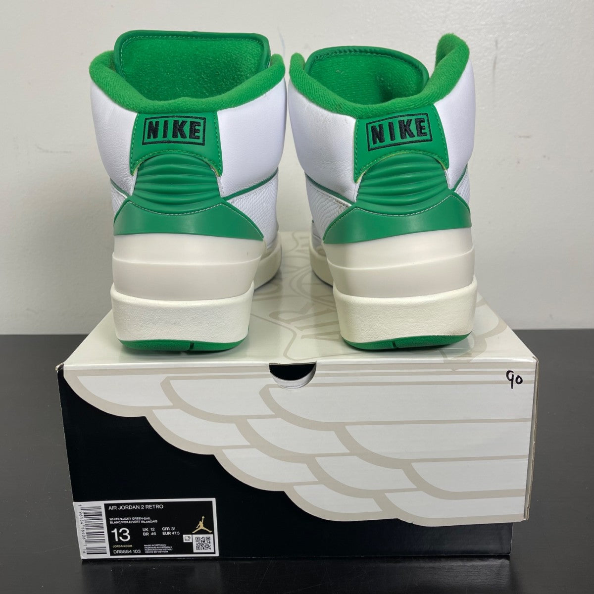 Jordan 2 Retro Lucky Green 13 (Moderately Worn Pre-Owned)JordanWhite/Lucky Green/Sail/Light Steel Grey - Image 4