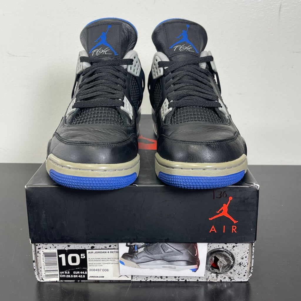 Jordan 4 Retro Motorsports Alternate 10.5 (Moderately Worn Pre-Owned)JordanBlack/Game Royal-Matte Silver-White - Image 2