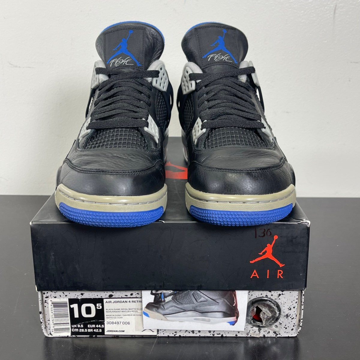 Jordan 4 Retro Motorsports Alternate 10.5 (Moderately Worn Pre-Owned)JordanBlack/Game Royal-Matte Silver-White - Image 2