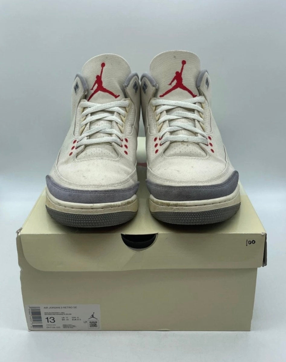 Jordan 3 Retro Muslin 13 (Moderately Worn Pre-Owned)JordanMuslin/University Red-Cement Grey-Sail - Image 2