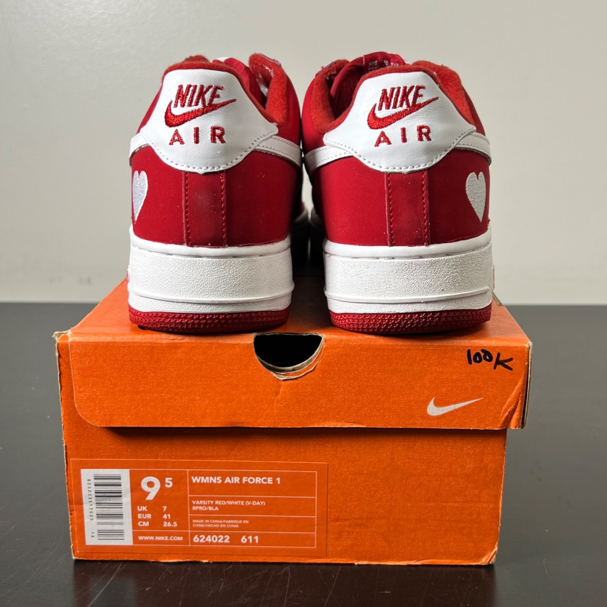 Nike Air Force 1 Low V-Day (Women's) 9.5W (Moderately Worn Pre-Owned)NikeVarsity Red/White - Image 5