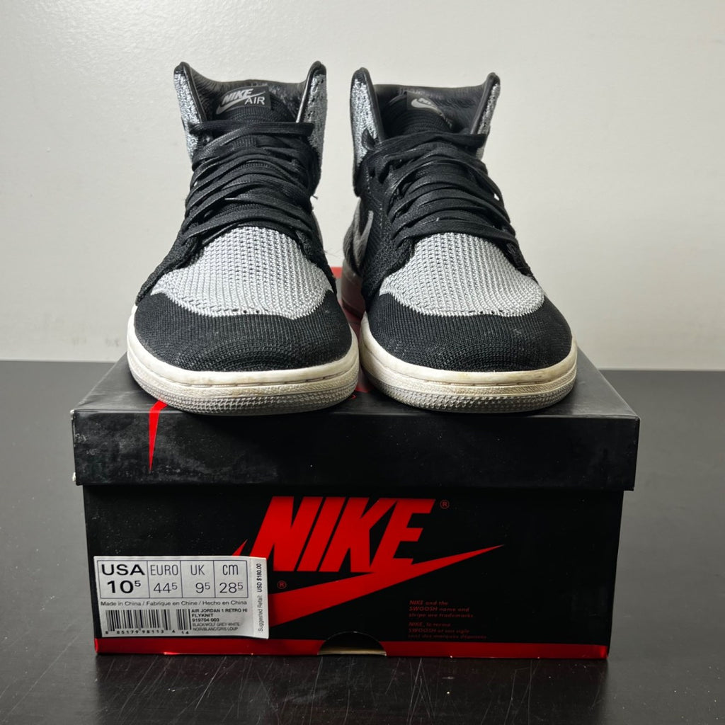 Jordan 1 Retro High Flyknit Shadow 10.5 (Lightly Worn Pre-Owned)JordanBlack/Wolf Grey-White - Image 2
