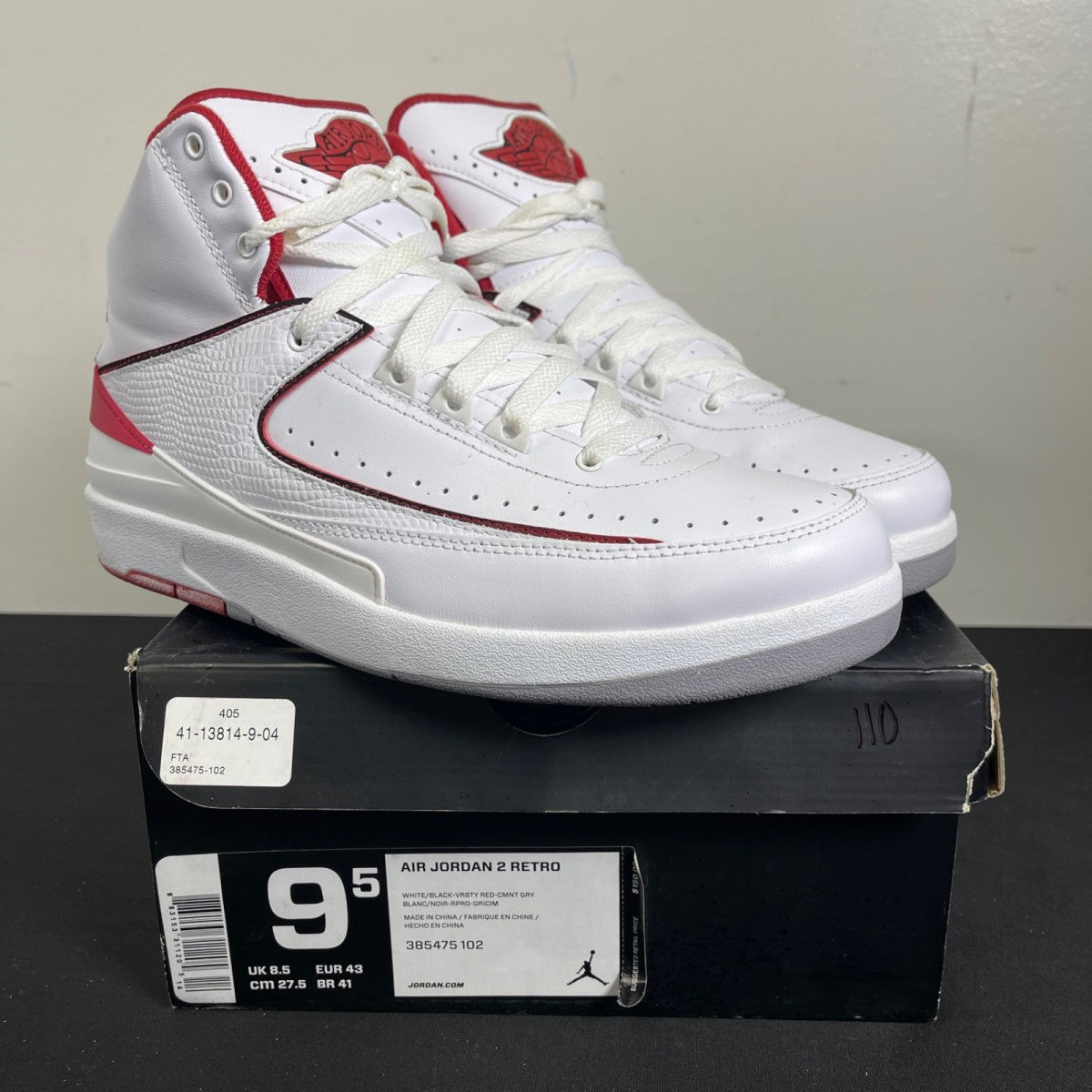 Jordan 2 Retro White Red (2014) (Size 9.5) - Image 1