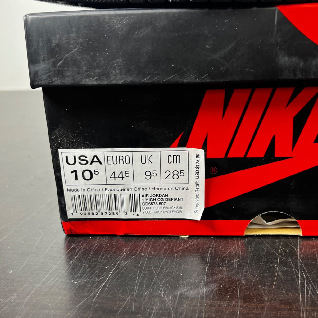 Jordan 1 Retro High OG Defiant SB LA to Chicago 10.5 (VNDS Pre-Owned)JordanCourt Purple/Black-Sail-University Gold - Image 4