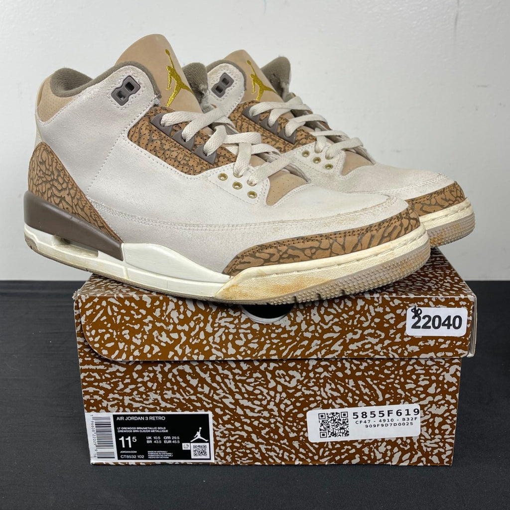 Jordan 3 Retro Palomino 11.5 (Moderately Worn Pre-Owned)JordanLight Orewood Brown/Metallic Gold/Light British Tan/Palomino - Image 1