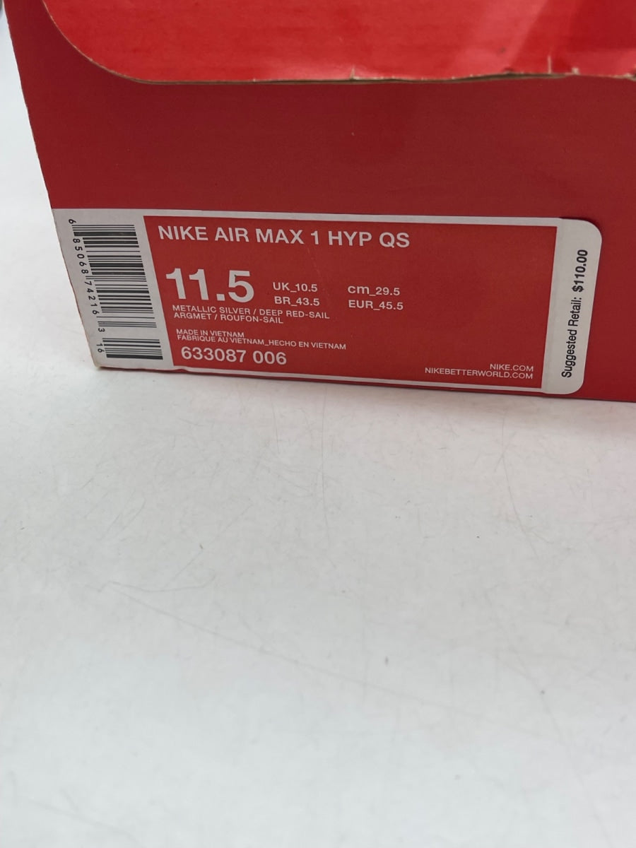 Nike Air Max 1 Hyperfuse Night Track 11.5 (Moderately Worn Pre-Owned)NikeMetallic Silver/Deep Red-Sail - Image 9