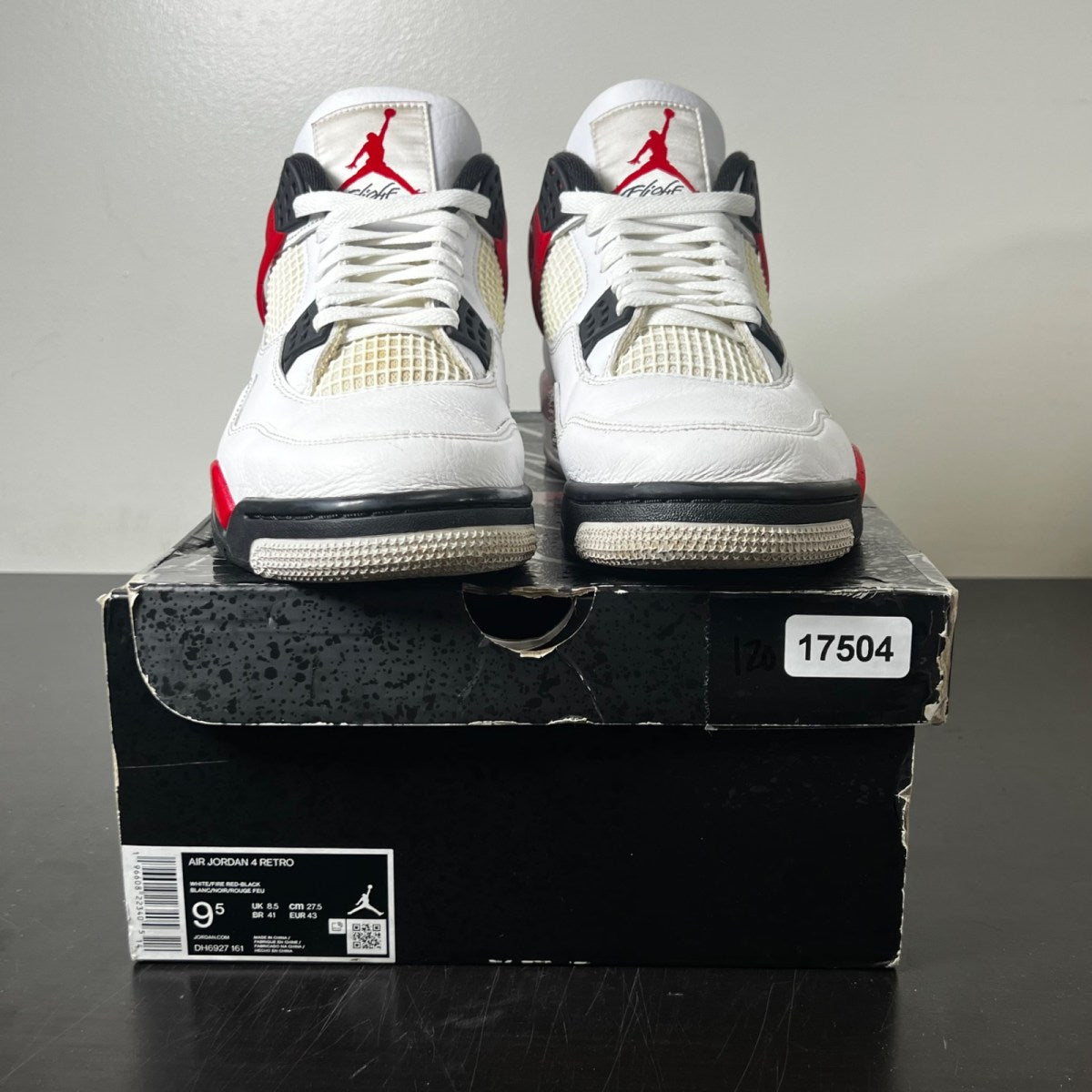 Jordan 4 Retro Red Cement 9.5 (Moderately Worn Pre-Owned)JordanWhite/Fire Red/Black/Neutral Grey - Image 2