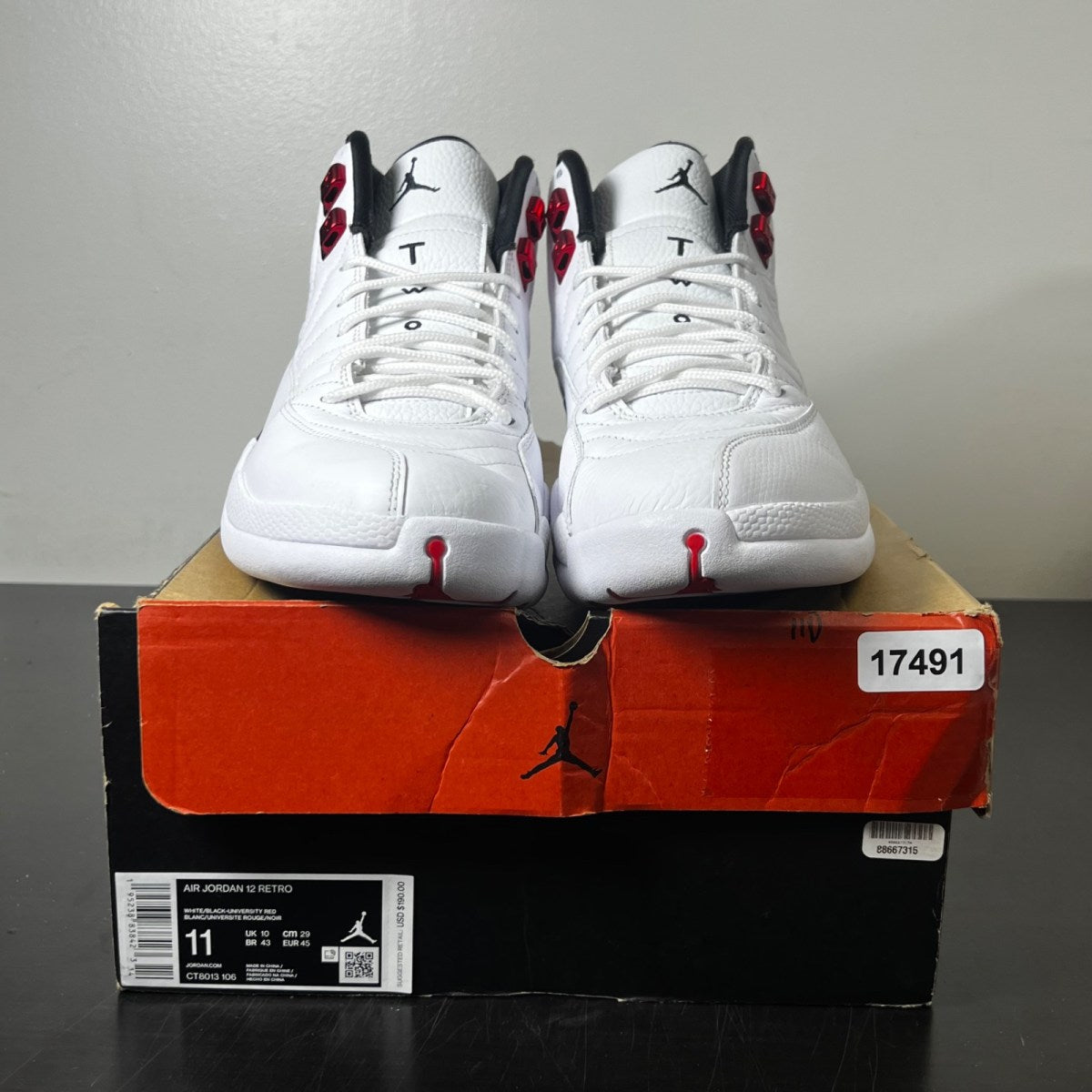 Jordan 12 Retro Twist 11 (Lightly Worn Pre-Owned)JordanWhite/Black-University Red - Image 2