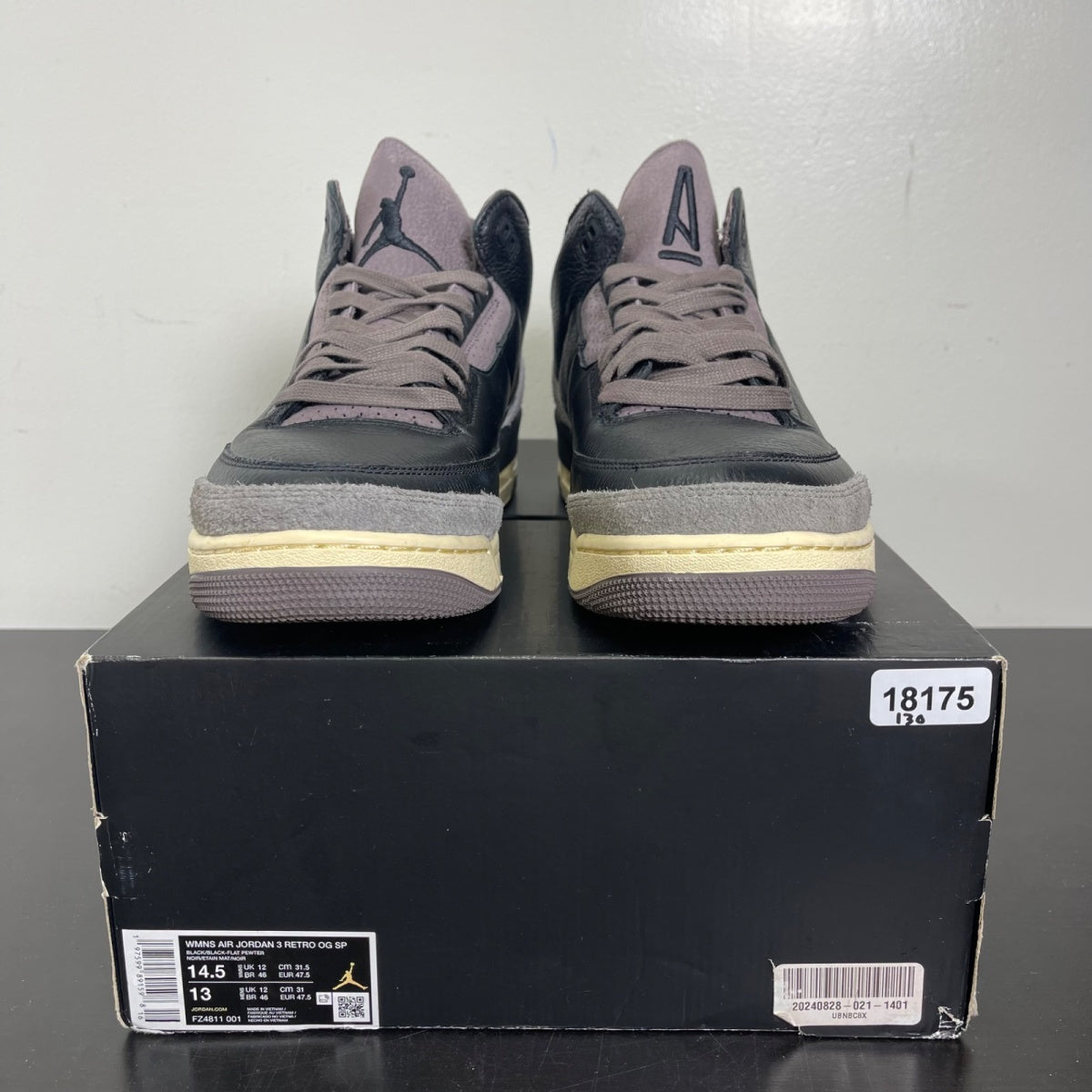 Jordan 3 Retro OG SP A Ma Maniére While You Were Sleeping (Women's) 14.5W (Moderately Worn Pre-Owned)JordanBlack/Black/Flat Pewter/Violet Ore - Image 2