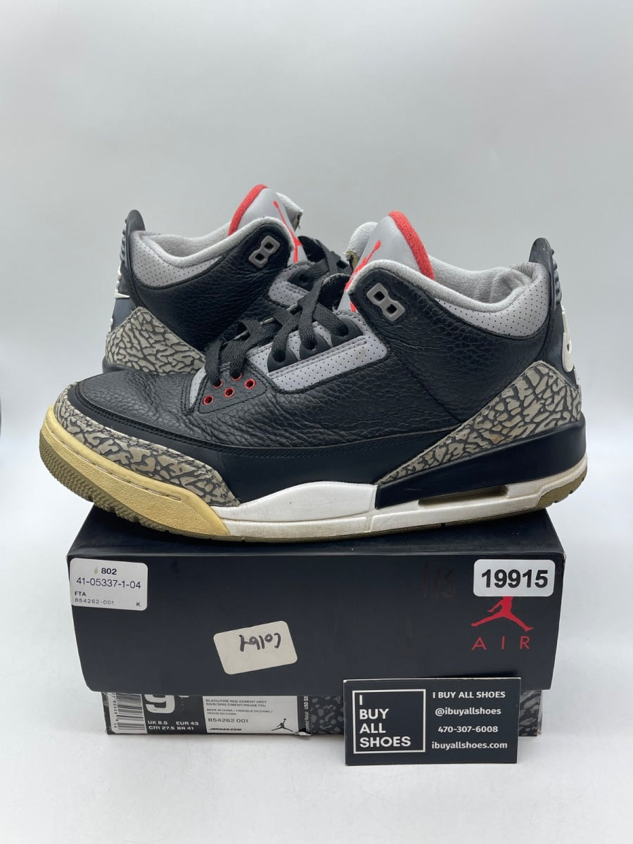 Jordan 3 Retro Black Cement (2018) 9.5 (Heavily Worn Pre-Owned) - Image 1