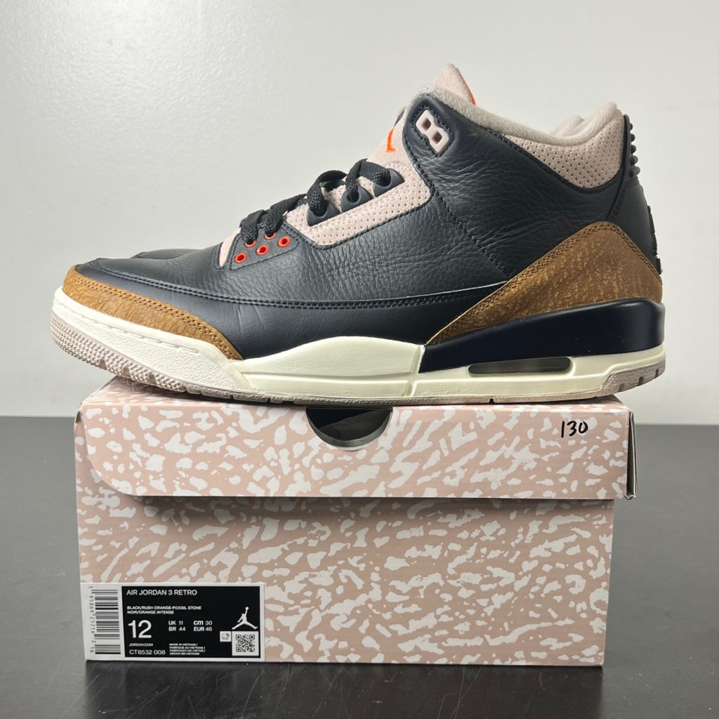 Jordan 3 Retro Desert Elephant 12 (Lightly Worn Pre-Owned)JordanBlack/Rush Orange/Fossil Stone/Sail - Image 3
