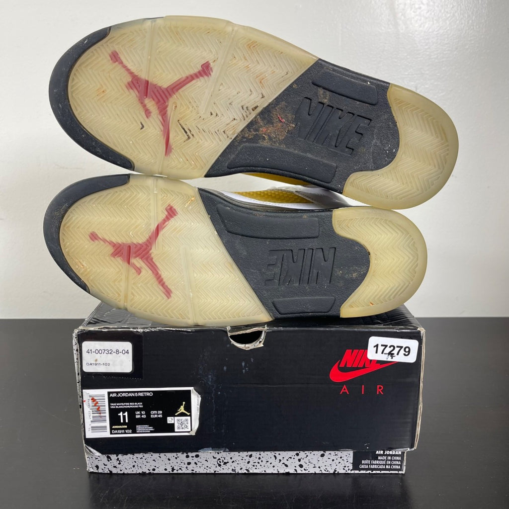 Jordan 5 Retro Fire Red Silver Tongue (2020) 11 (Moderately Worn Pre-Owned)JordanWhite/Black-Metallic Silver-Fire Red - Image 5