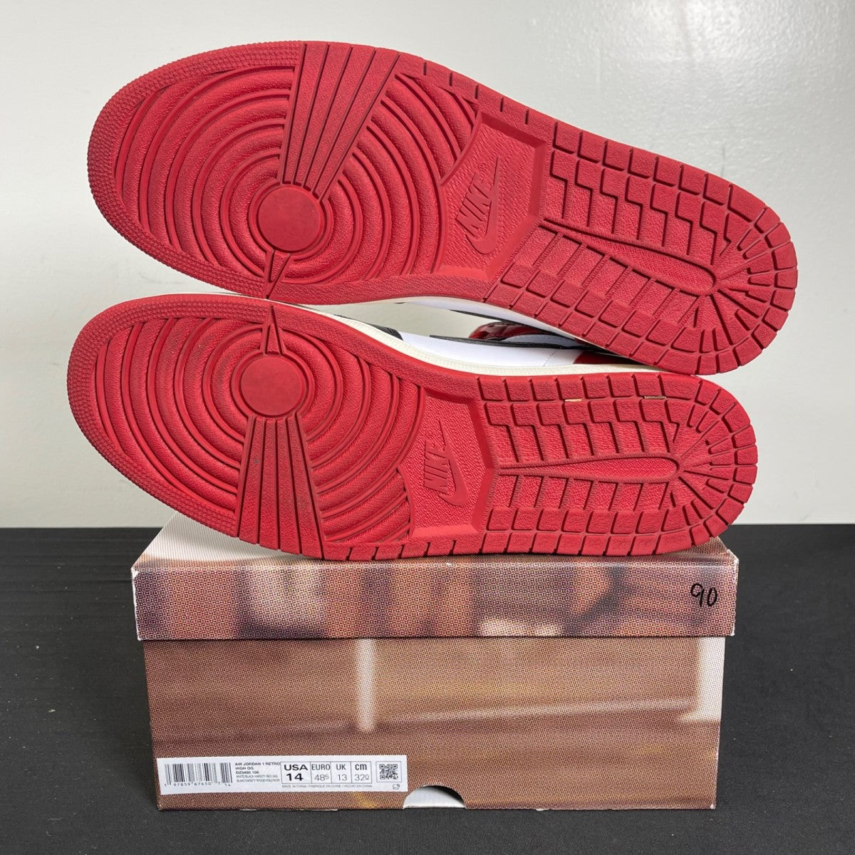 Jordan 1 Retro High OG Black Toe Reimagined 14 (Moderately Worn Pre-Owned)JordanBlack/Black/Varsity Red/White - Image 5