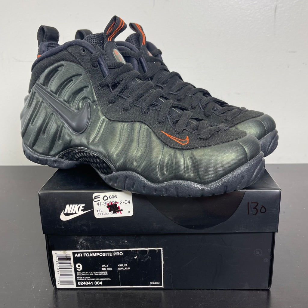 Nike Air Foamposite Pro Sequoia 9 (Moderately Worn Pre-Owned)NikeSequoia/Black-Team Orange - Image 1