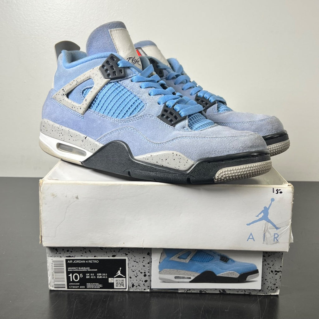 Jordan 4 Retro University Blue 10.5 (Moderately Worn Pre-Owned)JordanUniversity Blue/Tech Grey-White-Black - Image 1
