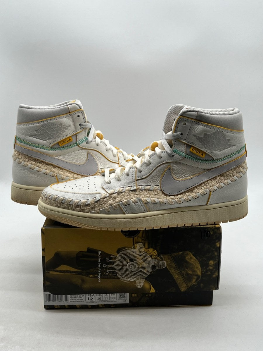 Jordan 1 Retro High OG SP Union LA Bephies Beauty Supply Summer of ‘96 12 (Lightly Worn Pre-Owned)JordanSail/Wolf Grey-Muslin-Pale Vanilla-Kinetic Green-University Gold - Image 1