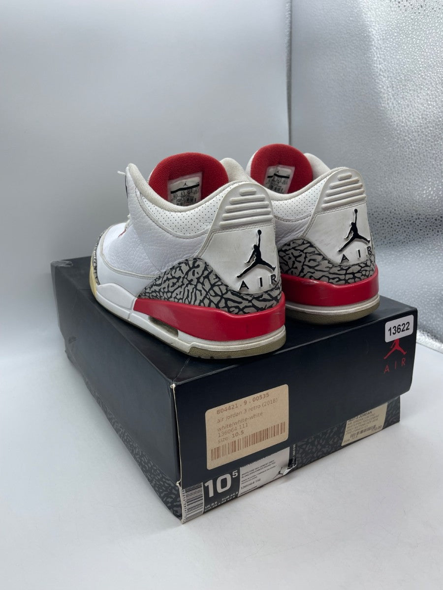 Jordan 3 Retro Hall of Fame 10.5 (Moderately Worn Pre-Owned)JordanWhite/Fire Red-Cement Grey-Black - Image 4