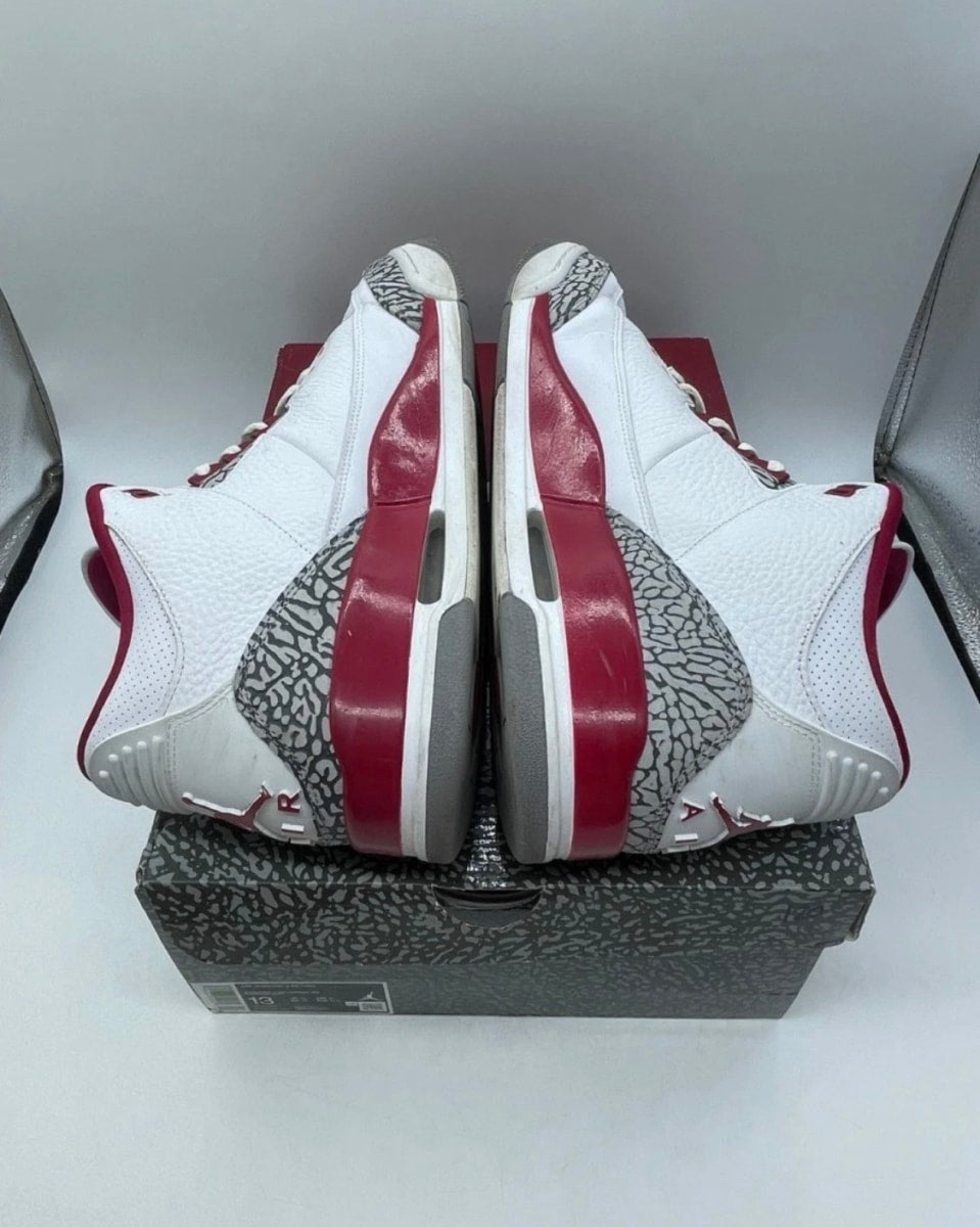 Jordan 3 Retro Cardinal Red 13 (Heavily Worn Pre-Owned)JordanWhite/Light Curry-Cardinal Red-Cement Grey - Image 6