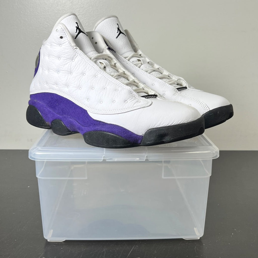 Jordan 13 Retro Lakers 11 (Lightly Worn Pre-Owned)JordanWhite/Black-Court Purple-University Gold - Image 1