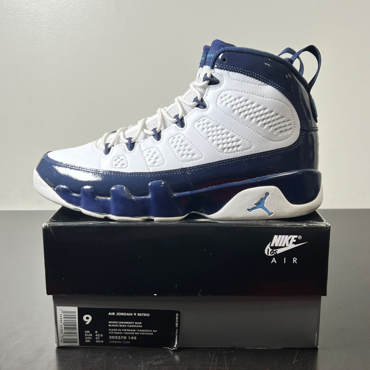 Jordan 9 Retro Pearl Blue 9 (Moderately Worn Pre-Owned)JordanWhite/University Blue-Midnight Navy - Image 3
