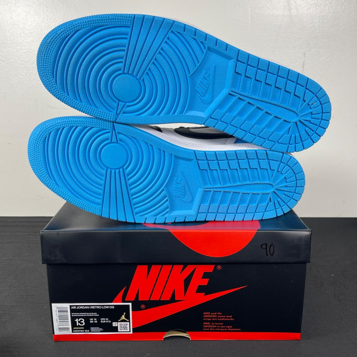 Jordan 1 Retro Low OG Black Dark Powder Blue 13 (Moderately Worn Pre-Owned)JordanWhite/Dark Powder Blue/Black - Image 5
