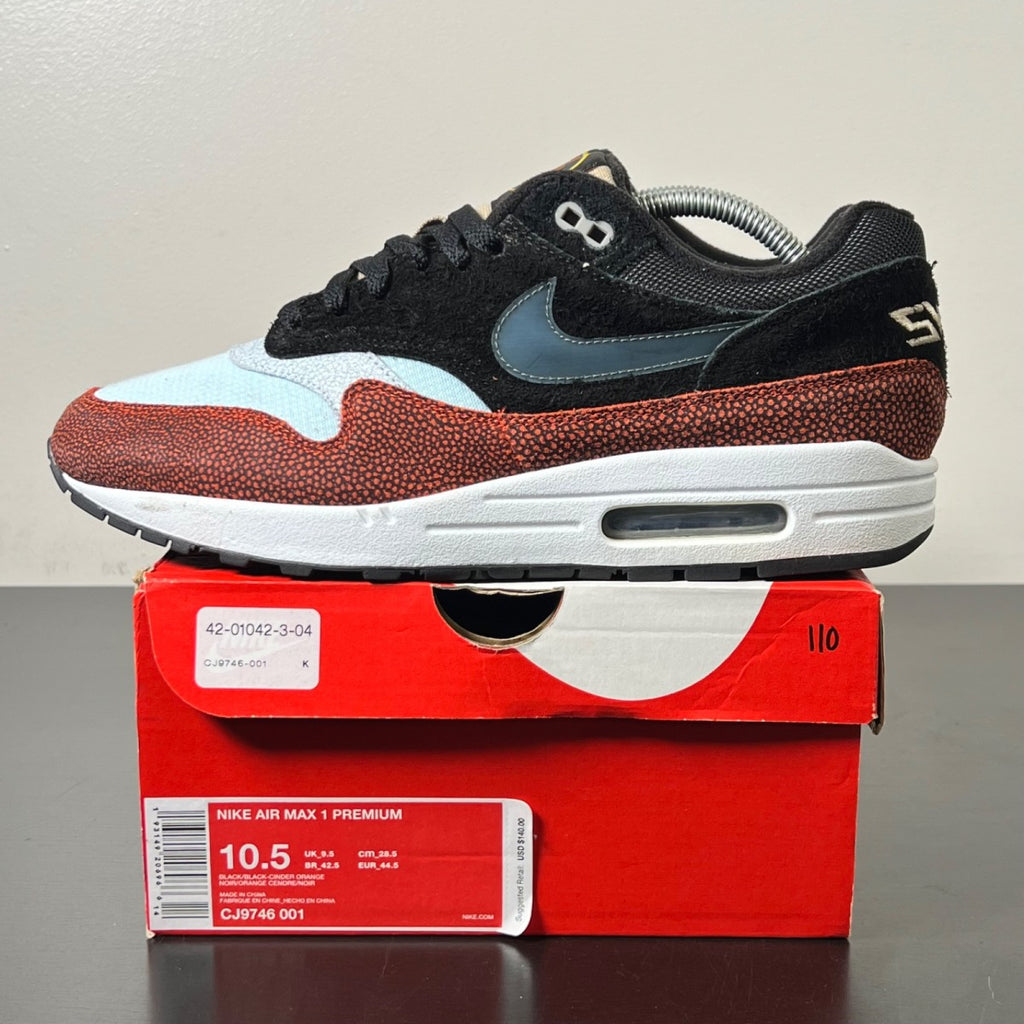Nike Air Max 1 Swipa 10.5 (Lightly Worn Pre-Owned)NikeBlack/Black-Cinder Orange-Photo Blue-Moon Particle-Desert Ore - Image 3