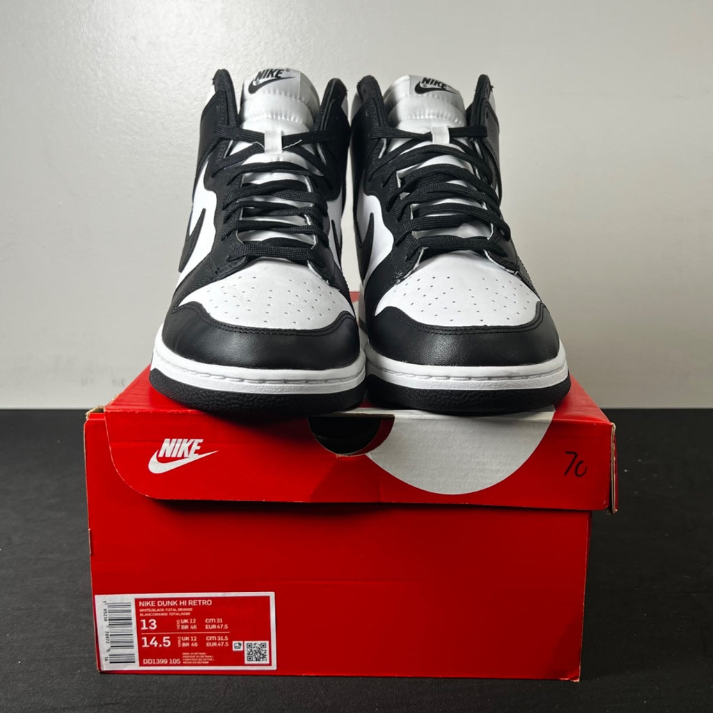 Nike Dunk High Panda Black White (2021/2024) 13 (Lightly Worn Pre-Owned)NikeWhite/Black-Total Orange - Image 2