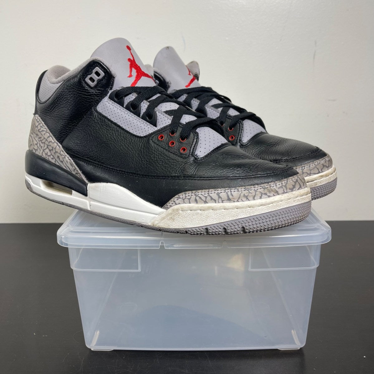 Jordan 3 Retro OG Black Cement (2024) 13 (Moderately Worn Pre-Owned)JordanBlack/Fire Red/Cement Grey/Sail - Image 1