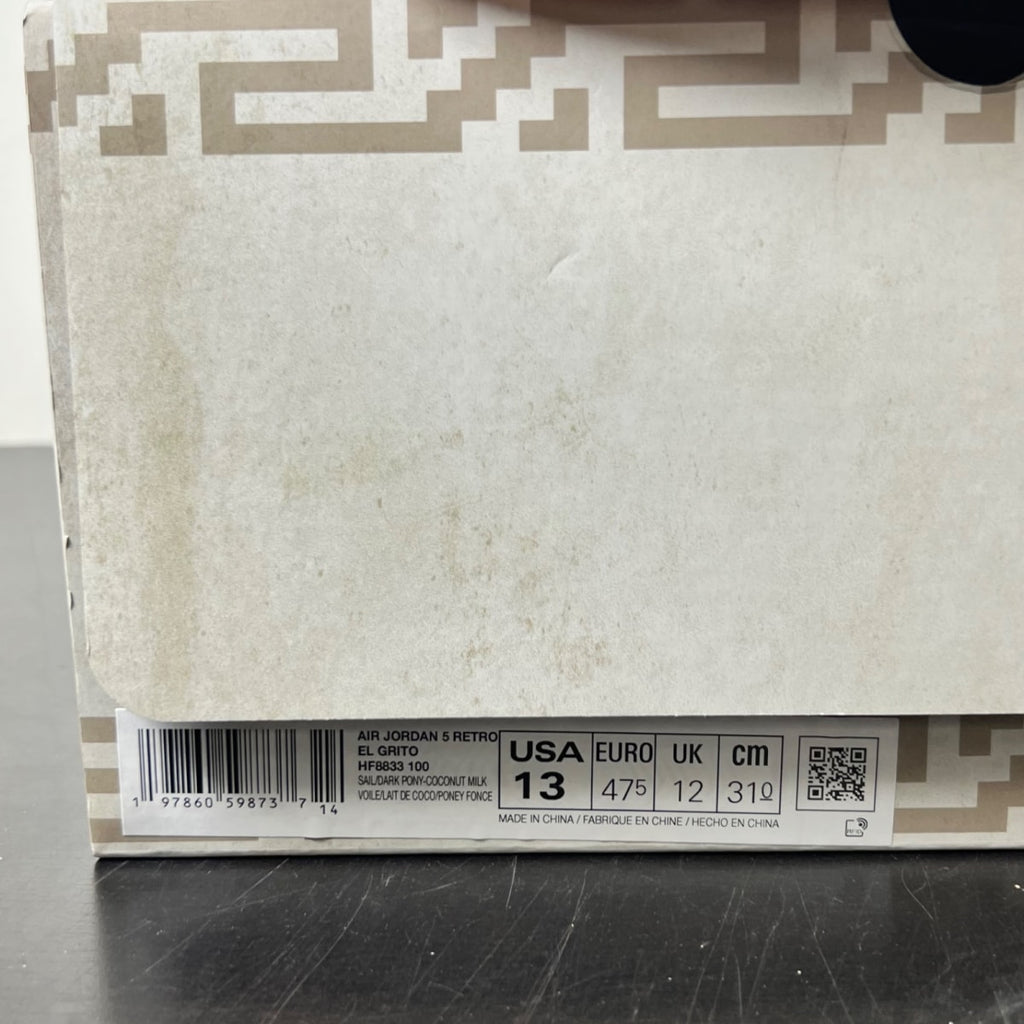 Jordan 5 Retro El Grito Sail 13 (Moderately Worn Pre-Owned)JordanSail/Coconut Milk-Pine Green-Dark Pony - Image 4
