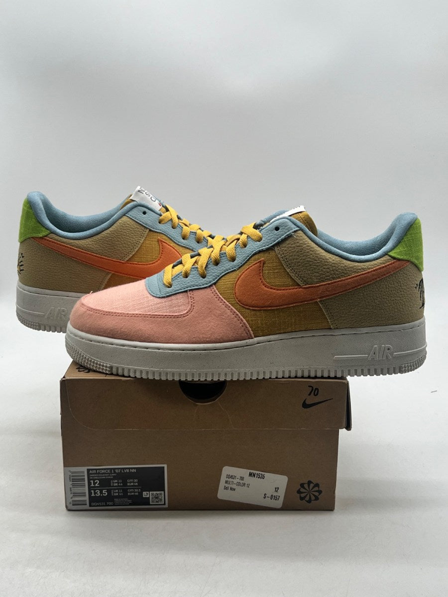 Nike Air Force 1 Low '07 LV8 Next Nature Sun Club 12 (Lightly Worn Pre-Owned)NikeSanded Gold/Hot Curry-Wheat Grass-Light Madder Root-Arctic Orange-Worn Blue - Image 1