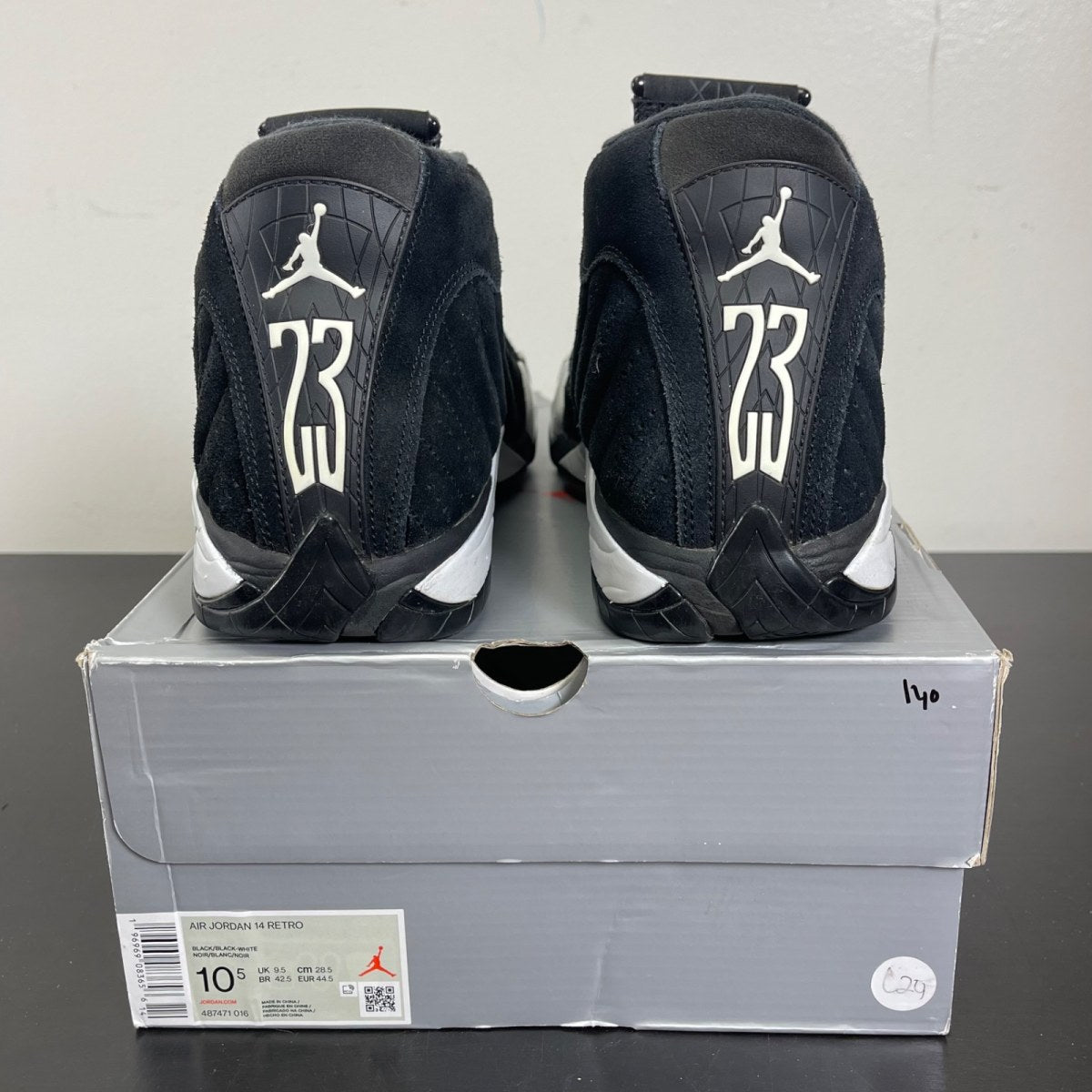 Jordan 14 Retro Black White 10.5 (Moderately Worn Pre-Owned)JordanBlack/Black/White/University Red - Image 4