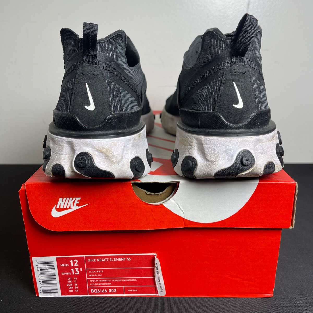 Nike React Element 55 Black White (Size 12) - aux