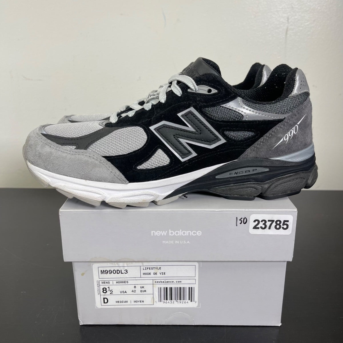 New Balance 990v3 MiUSA DTLR GR3YSCALE 8.5 (Moderately Worn Pre-Owned)New BalanceBlack/Grey - Image 3