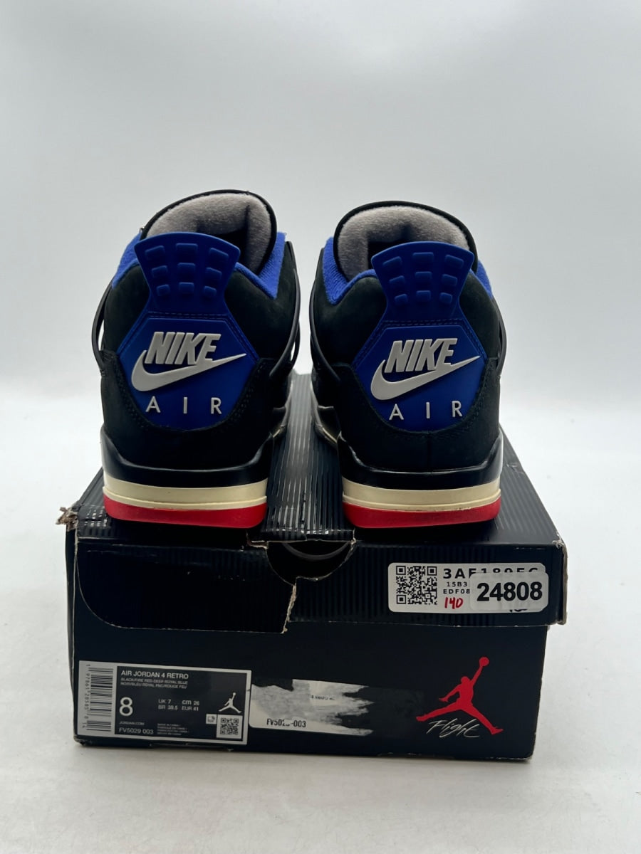 Jordan 4 Retro Rare Air (White Lettering) 8 (Moderately Worn Pre-Owned)JordanBlack/Fire Red/Deep Royal Blue/Dark Smoke Grey/Tech Grey - Image 3