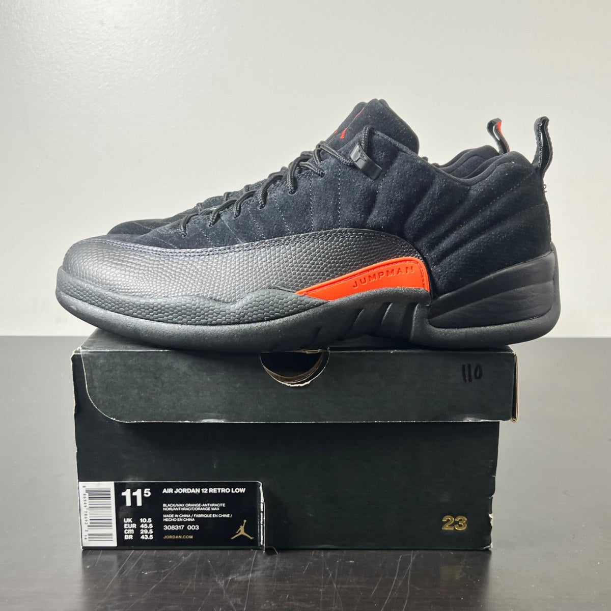 Jordan 12 Retro Low Max Orange 11.5 (Lightly Worn Pre-Owned)JordanBlack/Max Orange-Anthracite-Metallic Silver - Image 3