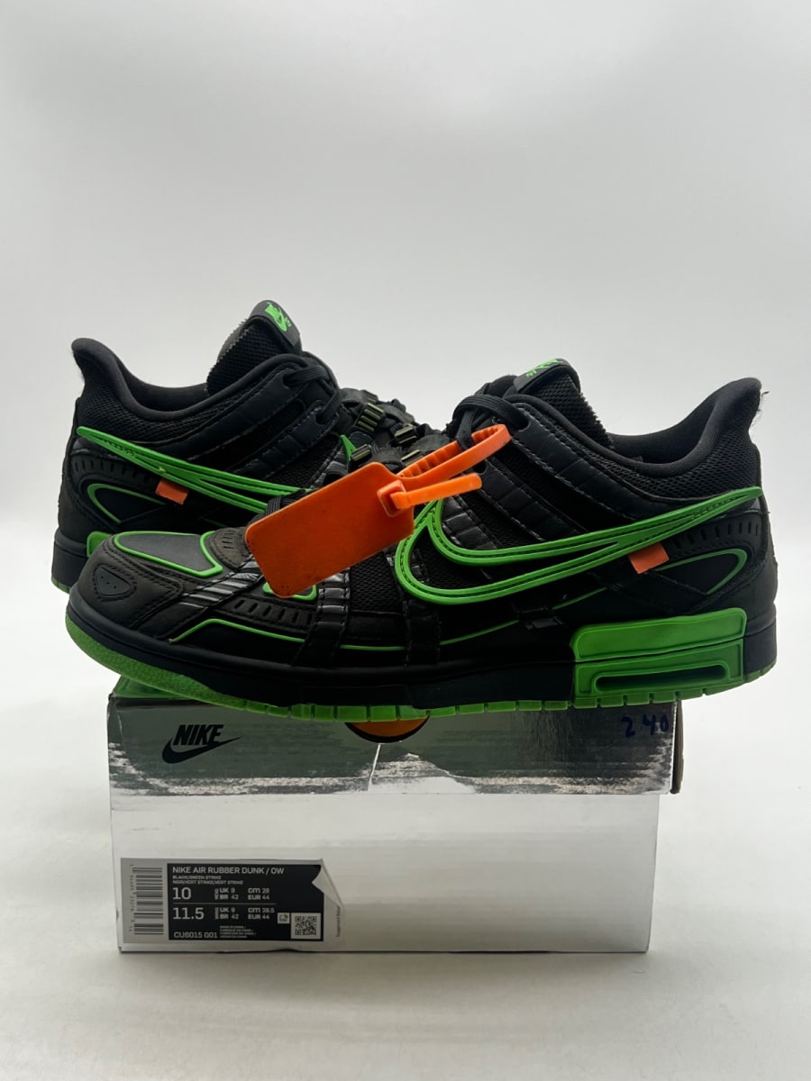 Nike Air Rubber Dunk Off-White Green Strike 10 (Lightly Worn Pre-Owned)NikeBlack/White-Green Strike - Image 1