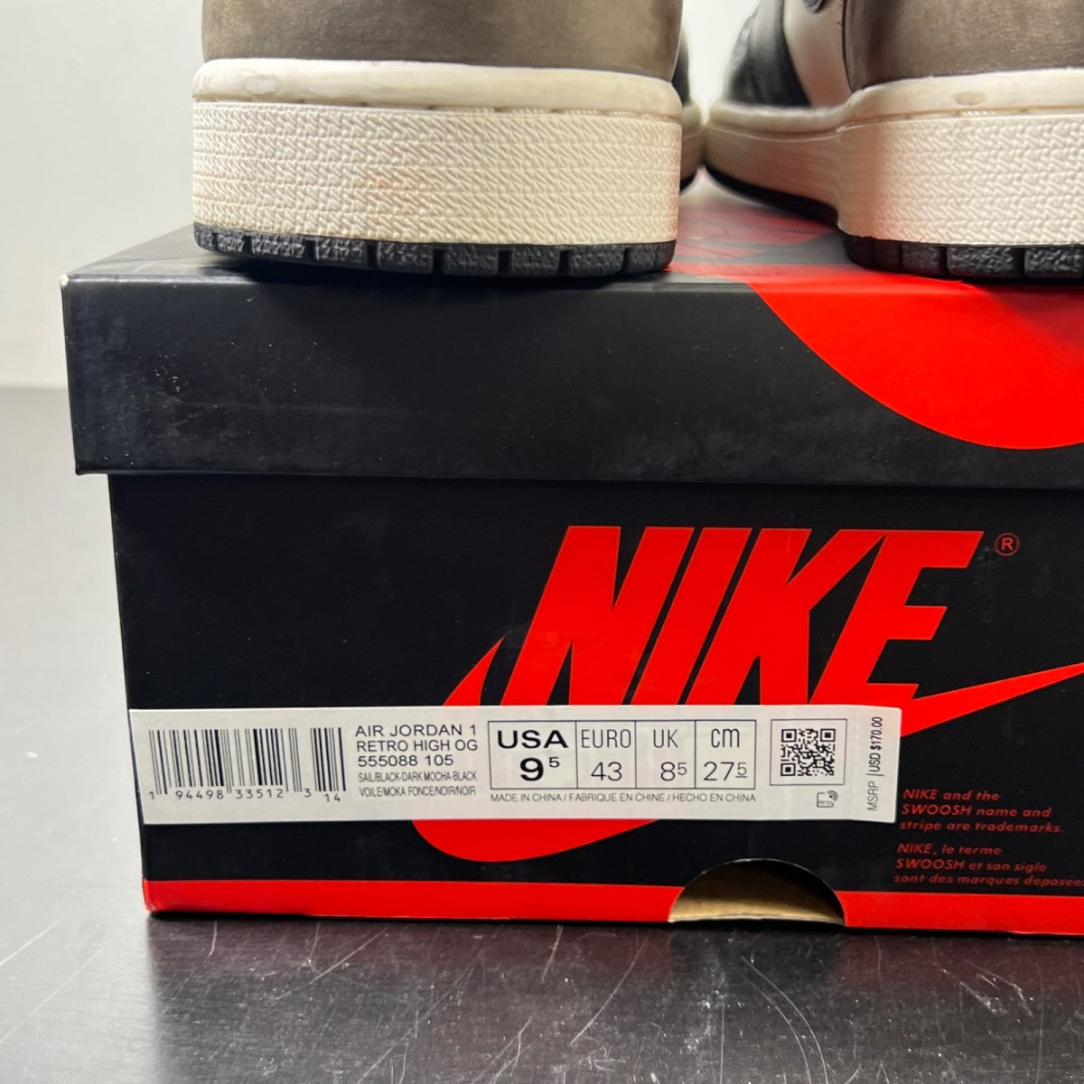 Jordan 1 Retro High Dark Mocha 9.5 (Lightly Worn Pre-Owned)JordanSail/Dark Mocha-Black-Black - Image 5