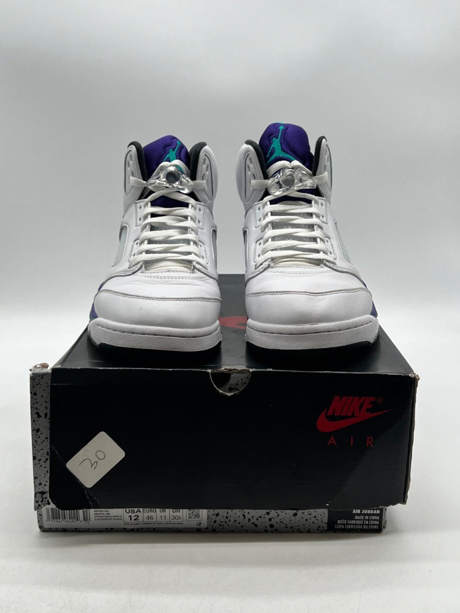 Jordan 5 Retro Grape (2025) 12 (Moderately Worn Pre-Owned)JordanWhite/Grape Ice-New Emerald - Image 2