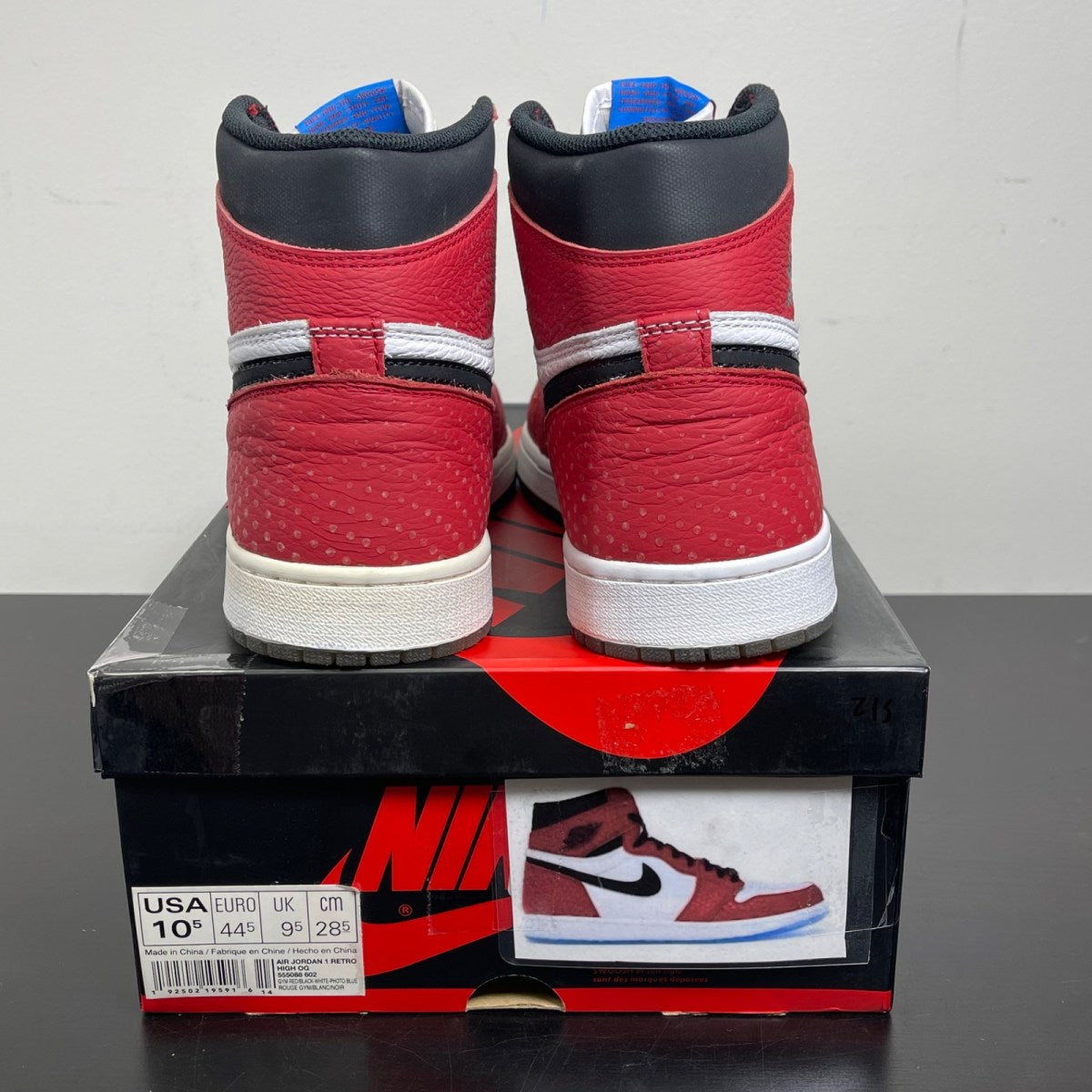 Jordan 1 Retro High Spider-Man Origin Story 10.5 (Moderately Worn Pre-Owned)JordanGym Red/Black-White-Photo Blue - Image 4