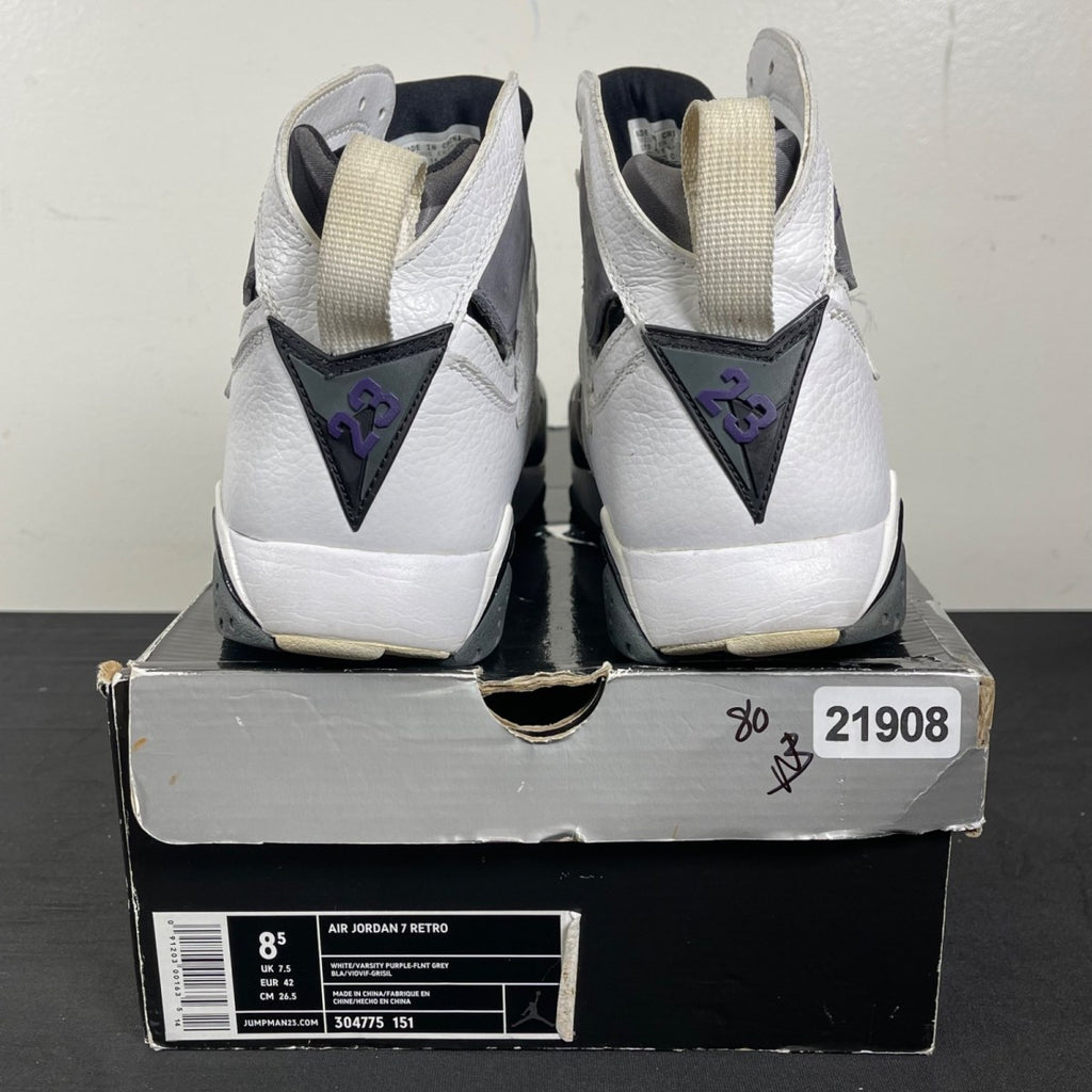Jordan 7 Retro Flint 8.5 (Moderately Worn Pre-Owned)JordanWhite/Varsity Purple-Flint Grey - Image 4